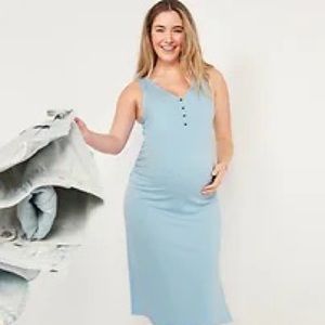 Maternity sleeveless rib knit Henley Midi dress